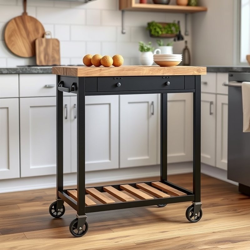 22 Island Kitchen Ideas That Add Style, Storage, and Function Upgrade Your Space Today 10 rolling kitchen island cart with thick butcher block top and metal wheels