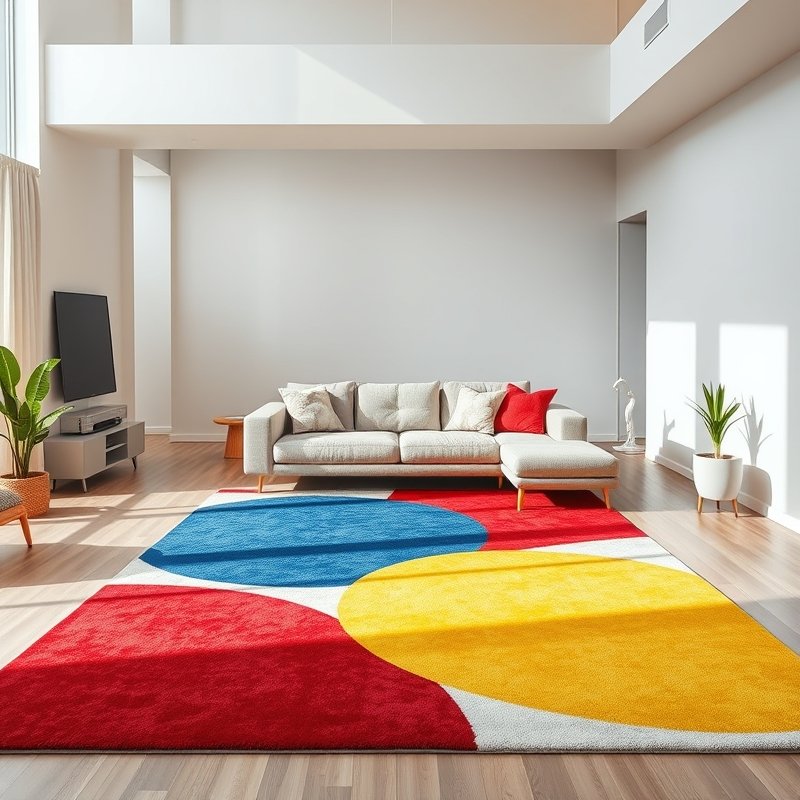 19 Colorful Living Room Ideas 2026 That Add Bold Personality and Happy Vibes Try This Look 6 living room with abstract geometric rug in red blue and yellow