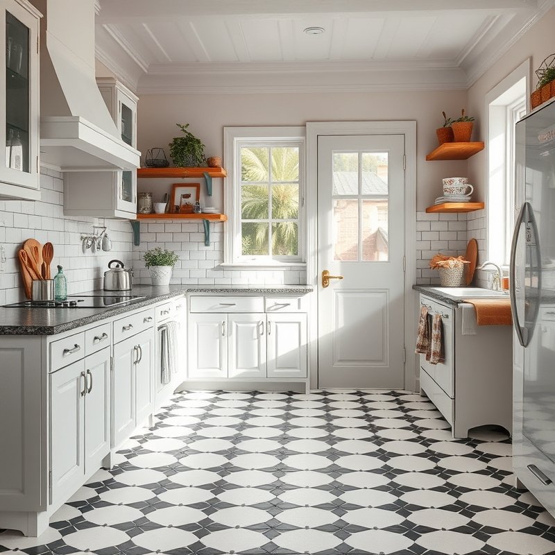 20 Kitchen Decor Ideas 2026 That Transform Your Space With Modern Style and Charm Upgrade Now 11 black and white patterned floor tiles in kitchen