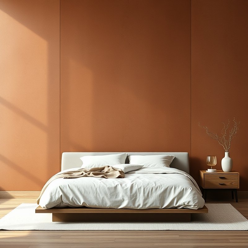 21 Japandi Bedroom Ideas That Blend Minimalist Calm With Warm Natural Beauty You Must Try 9 Japandi bedroom with a soft muted clay accent wall behind the bed