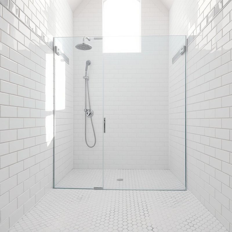 21 White Bathroom Ideas That Make Your Space Feel Clean, Bright, and Luxurious Start Today 5 walk-in shower with white hexagon mosaic tile floor