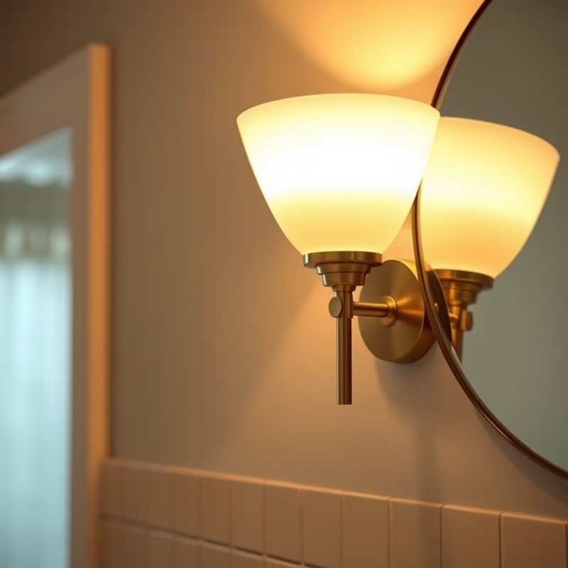 mid century cone sconce on bathroom wall