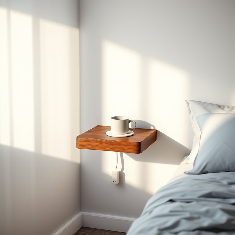 20 Bedroom Ideas for Men 2026 That Look Modern, Clean, and Ultra Stylish Upgrade Your Space 3 floating nightstand with integrated wireless charger and minimal decor