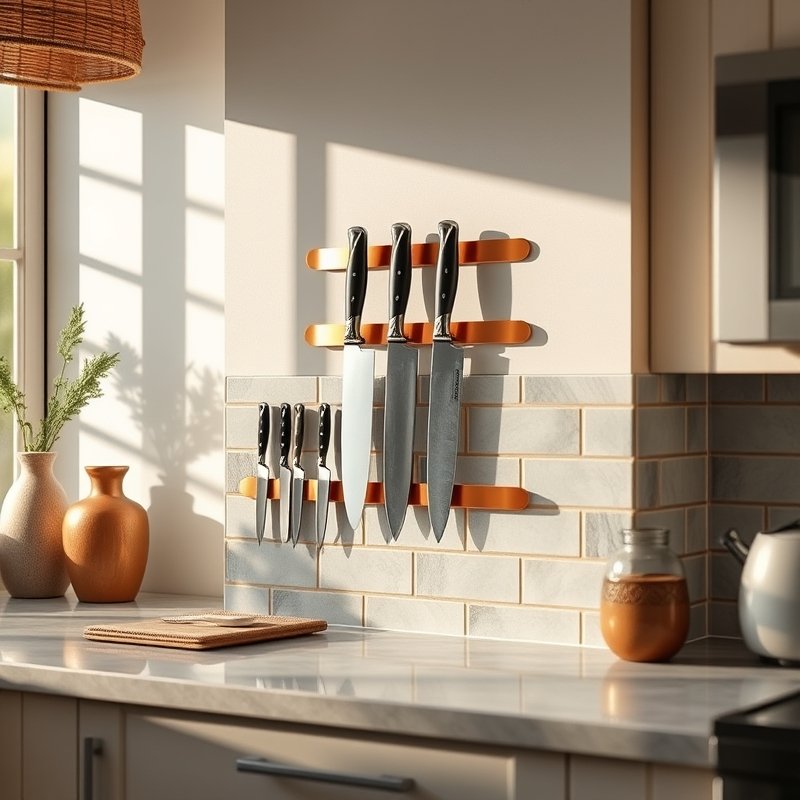 20 Kitchen Decor Ideas 2026 That Transform Your Space With Modern Style and Charm Upgrade Now 14 copper magnetic knife strip on kitchen backsplash