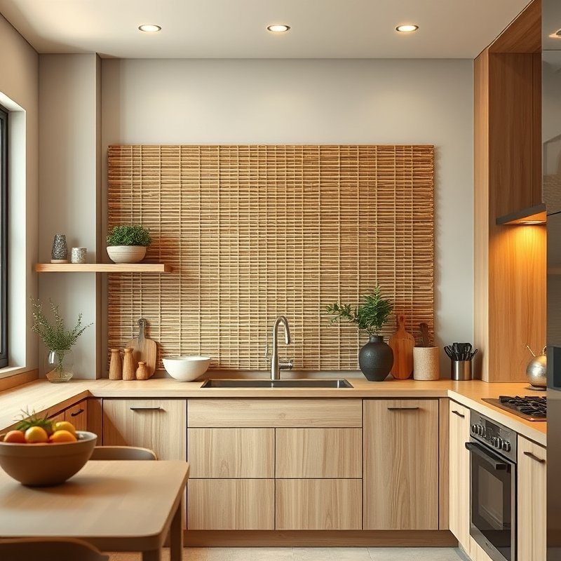 21 Japandi Kitchen Ideas That Blend Minimalist Style With Natural Calm Start Styling Now 3 kitchen with natural bamboo backsplash and warm pendant light