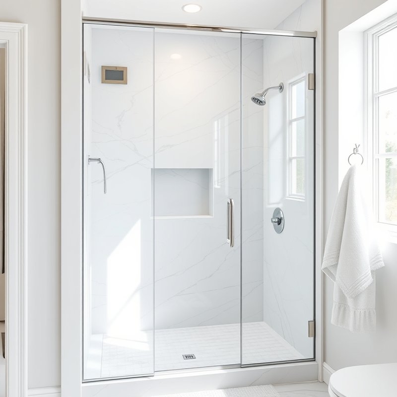 21 White Bathroom Ideas That Make Your Space Feel Clean, Bright, and Luxurious Start Today 16 bathroom with a frameless glass shower enclosure and white tile interior