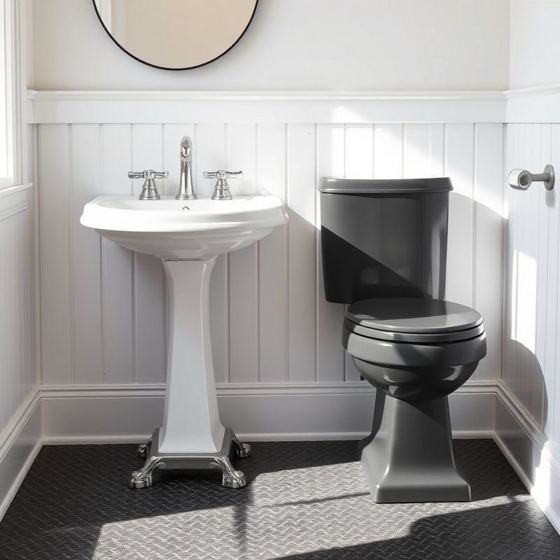 24 Black and White Bathroom Ideas That Create a Timeless, Elegant Look You Must Try 17 white pedestal sink next to a matte black toilet