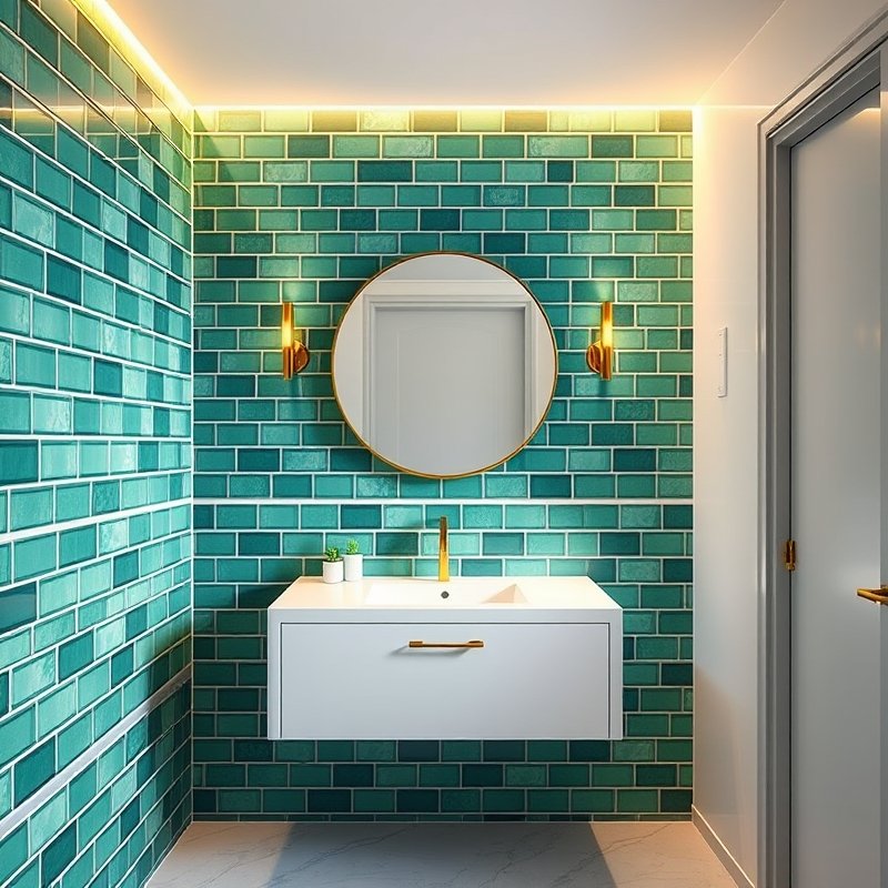 19 Green Tile Bathroom Ideas That Bring Fresh Nature Vibes and Texture Try This Look Now 5 glossy emerald green tile accent wall behind white vanity
