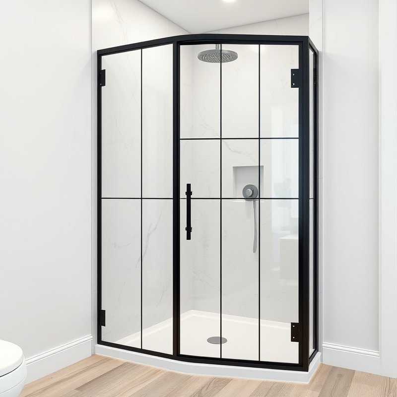 24 Black and White Bathroom Ideas That Create a Timeless, Elegant Look You Must Try 8 black metal framed grid shower enclosure