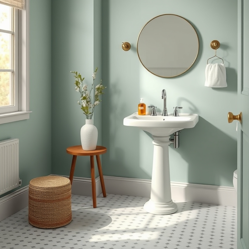 freestanding pedestal sink with brass legs mid century bathroom