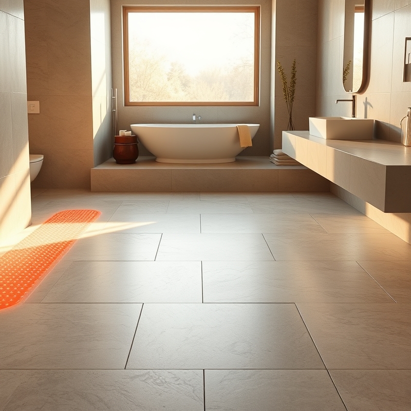 warm stone heated floor in a luxury bathroom with towel nearby