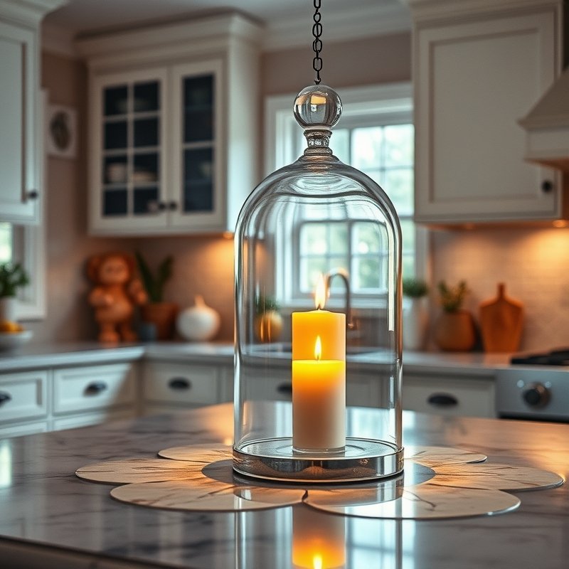 19 Cozy Kitchen Ideas That Make Your Space Feel Warm and Inviting You Must Try These 15 glass cloche with a single candle on a kitchen counter
