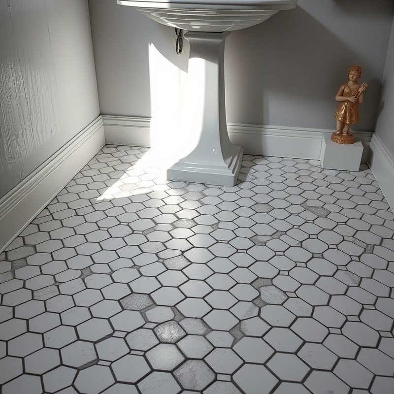 24 Black and White Bathroom Ideas That Create a Timeless, Elegant Look You Must Try 7 white hexagon floor tiles with dark black grout lines