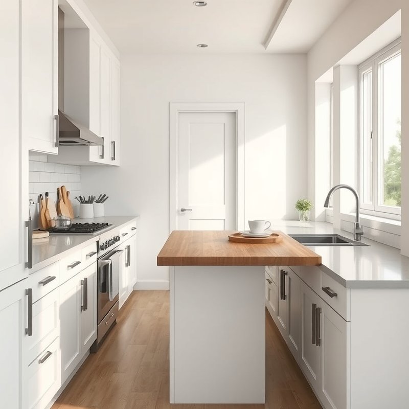 22 Island Kitchen Ideas That Add Style, Storage, and Function Upgrade Your Space Today 8 slim kitchen island with wooden flip-up leaf extended in a narrow galley kitchen