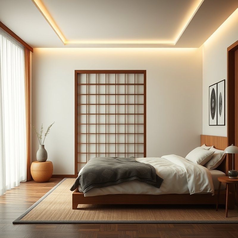 21 Japandi Bedroom Ideas That Blend Minimalist Calm With Warm Natural Beauty You Must Try 11 Freestanding shoji-inspired room divider in a bright Japandi bedroom