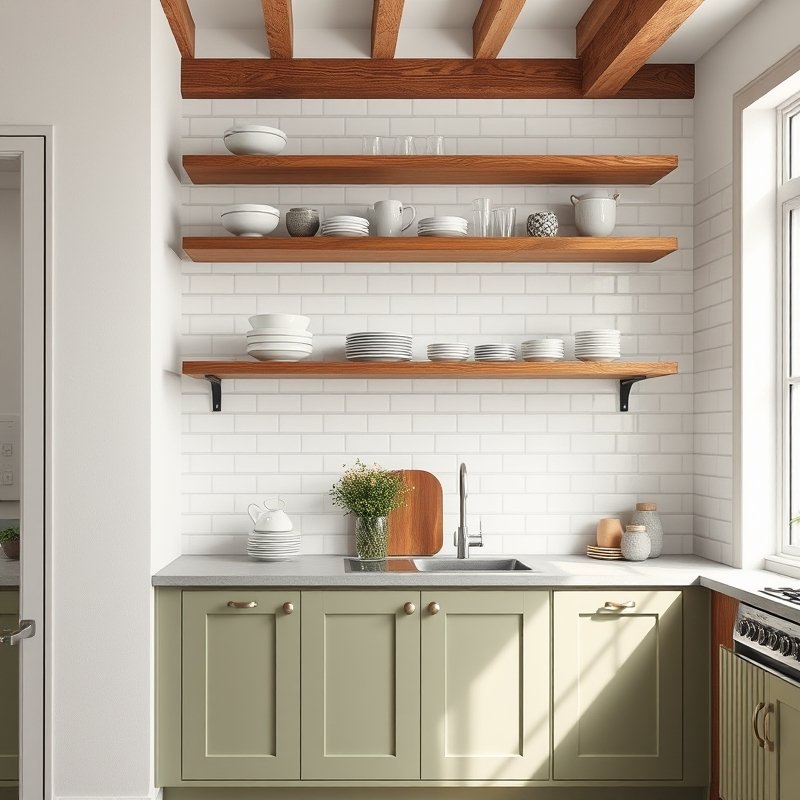 24 Kitchen Cabinets Ideas That Maximize Storage and Elevate Your Space Upgrade Your Kitchen Today 8 kitchen with open wood shelves above closed white base cabinets