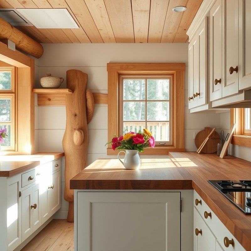 14 Cottage Kitchen Ideas That Create a Charming, Rustic, and Timeless Look Get Inspired Today 6 warm butcher block countertops in a cottage kitchen with white cabinets