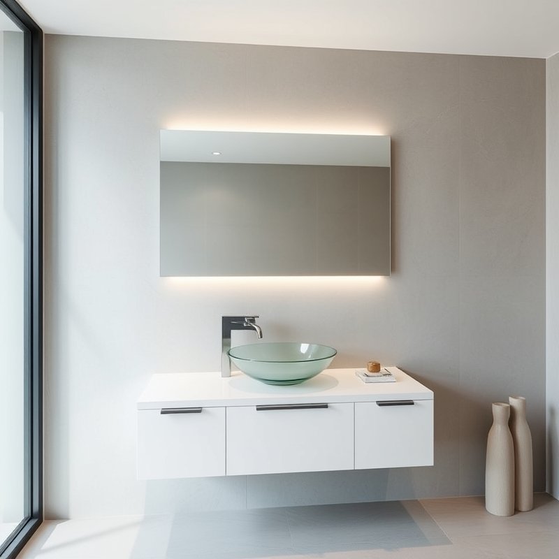 21 White Bathroom Ideas That Make Your Space Feel Clean, Bright, and Luxurious Start Today 4 modern bathroom with floating white vanity and clear glass vessel sink