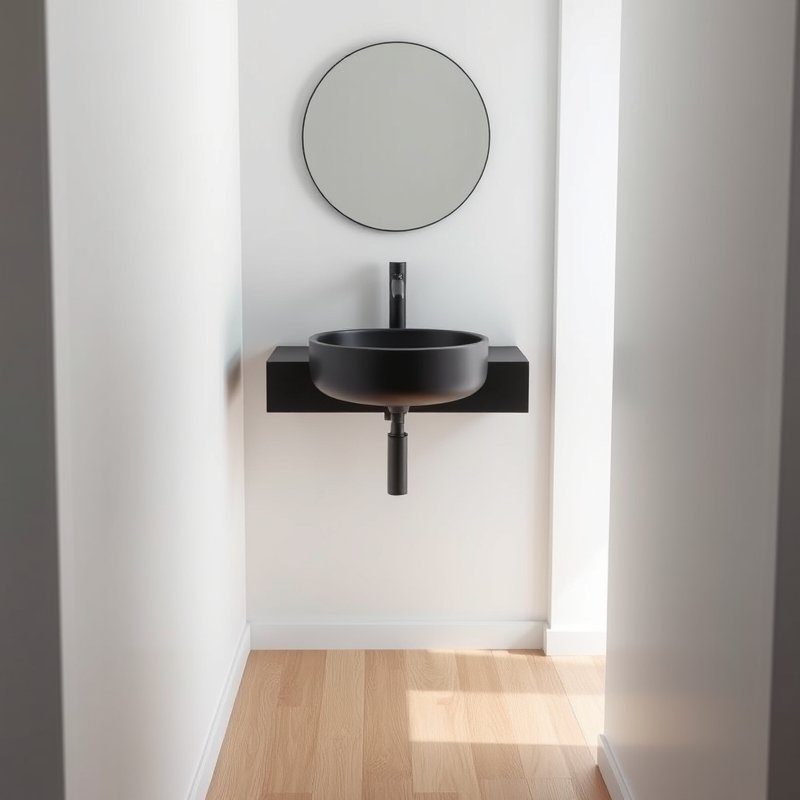 23 Black Bathroom Ideas That Look Bold, Modern, and Ultra Stylish Upgrade Your Space Today 9 small bathroom with floating black wall mounted sink and round mirror
