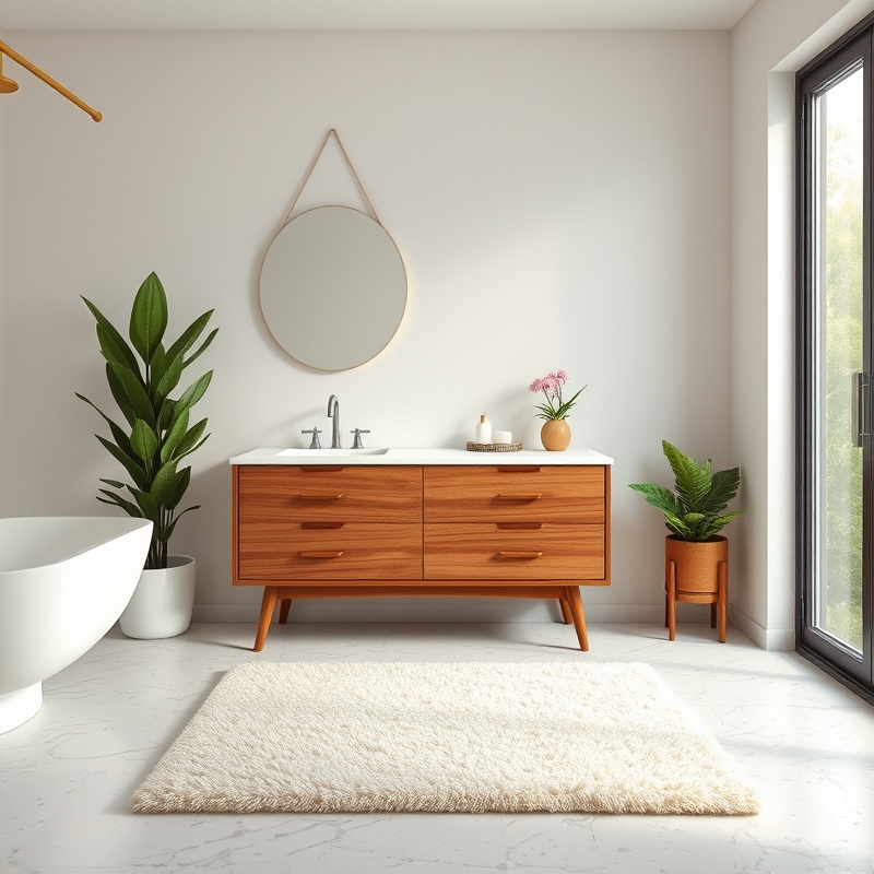 textured shag bath mat mid century bathroom
