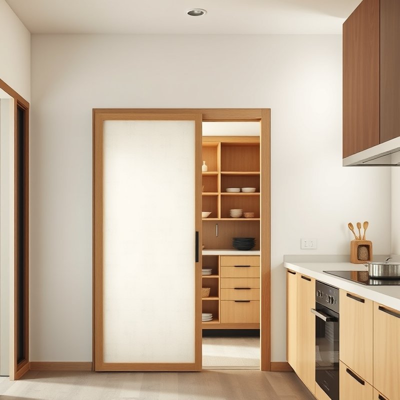 21 Japandi Kitchen Ideas That Blend Minimalist Style With Natural Calm Start Styling Now 5 sliding shoji doors covering a pantry area in a modern kitchen
