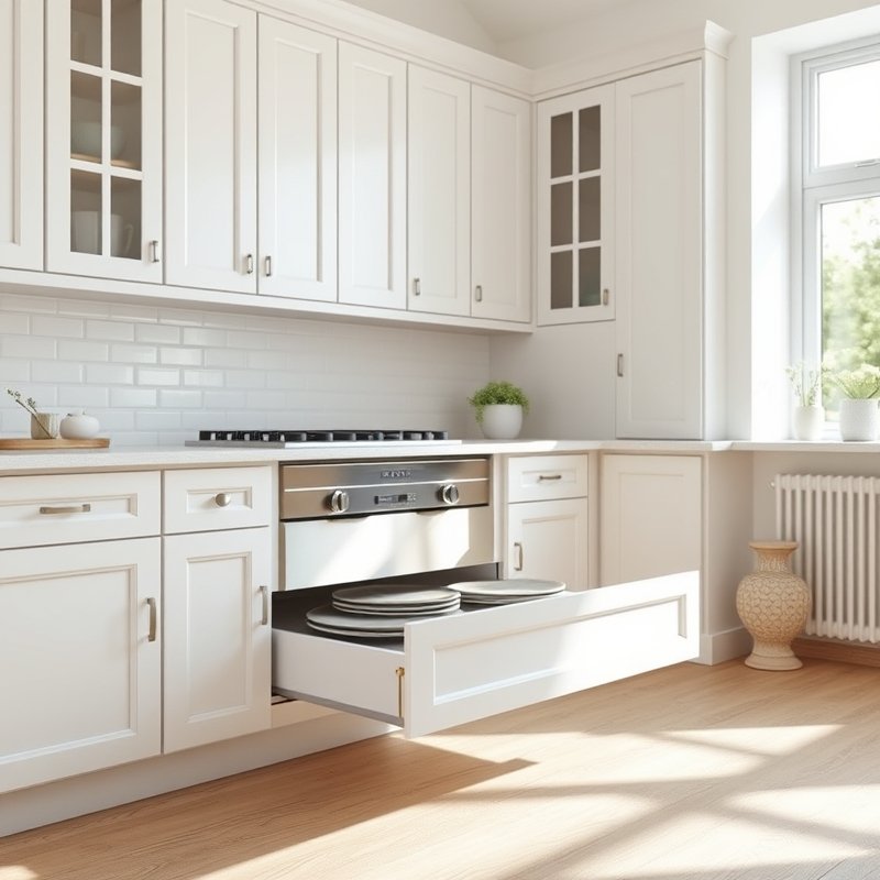 24 Kitchen Cabinets Ideas That Maximize Storage and Elevate Your Space Upgrade Your Kitchen Today 11 kitchen base cabinet with a toe-kick drawer pulled out storing baking sheets