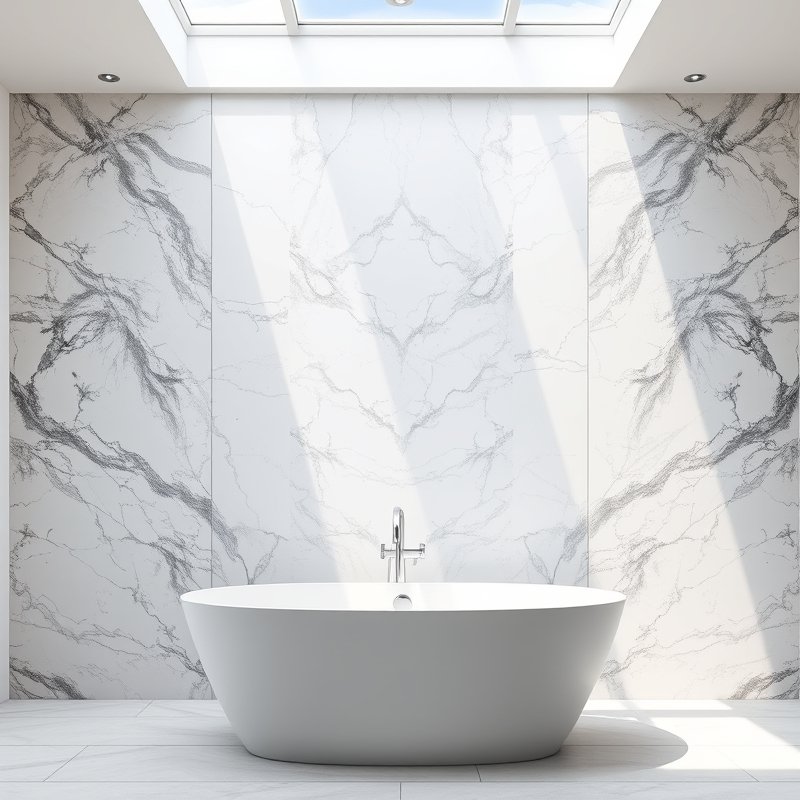23 Modern Luxury Bathroom Ideas That Create a Sleek and Elegant Retreat You’ll Love This 4 floor to ceiling marble accent wall in luxury bathroom