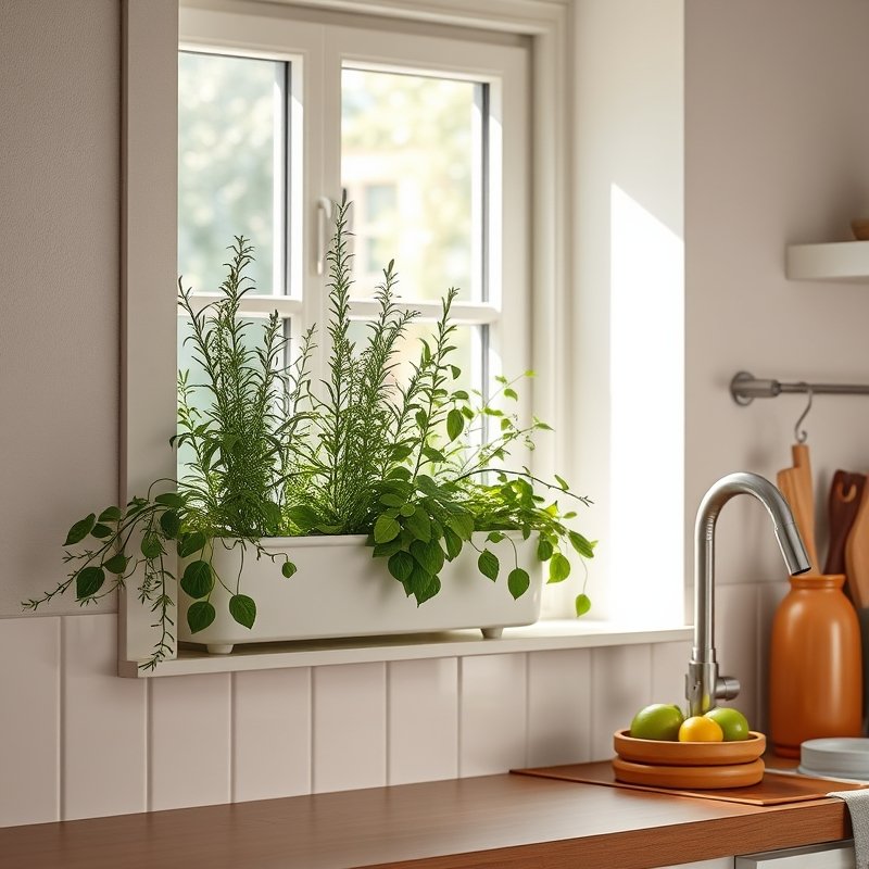 19 Cozy Kitchen Ideas That Make Your Space Feel Warm and Inviting You Must Try These 7 window box herb garden on a kitchen windowsill with fresh herbs