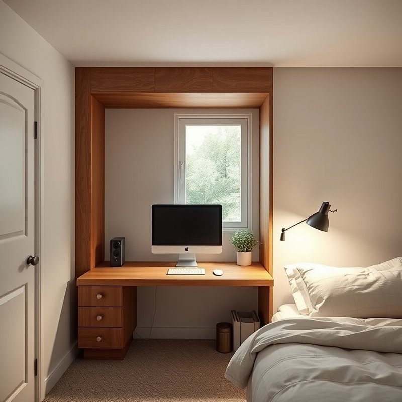 20 Bedroom Ideas for Men 2026 That Look Modern, Clean, and Ultra Stylish Upgrade Your Space 10 small desk nook in bedroom with hidden cables and clean setup