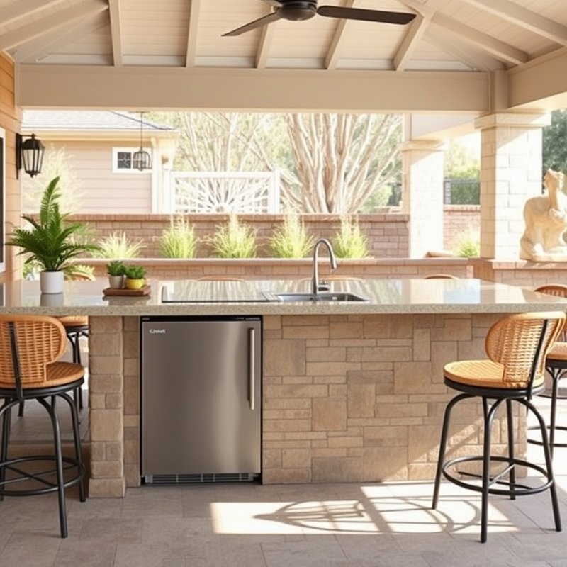 23 Kitchen Outdoor Ideas That Create the Perfect Backyard Cooking Space Start Designing Today 5 weatherproof outdoor refrigerator and ice maker built into stone island