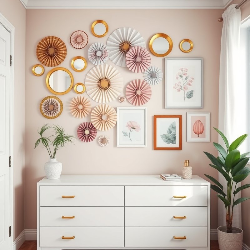 21 Teen Girl Bedroom Ideas 2026 That Create a Cute, Aesthetic, and Trendy Dream Room You’ll Love These 16 Eclectic gallery wall with round mirrors, decorative fans, and floral prints in a teen bedroom