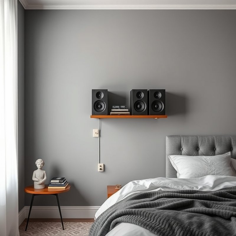 20 Bedroom Ideas for Men 2026 That Look Modern, Clean, and Ultra Stylish Upgrade Your Space 16 small corner speaker setup on wall mount in bedroom