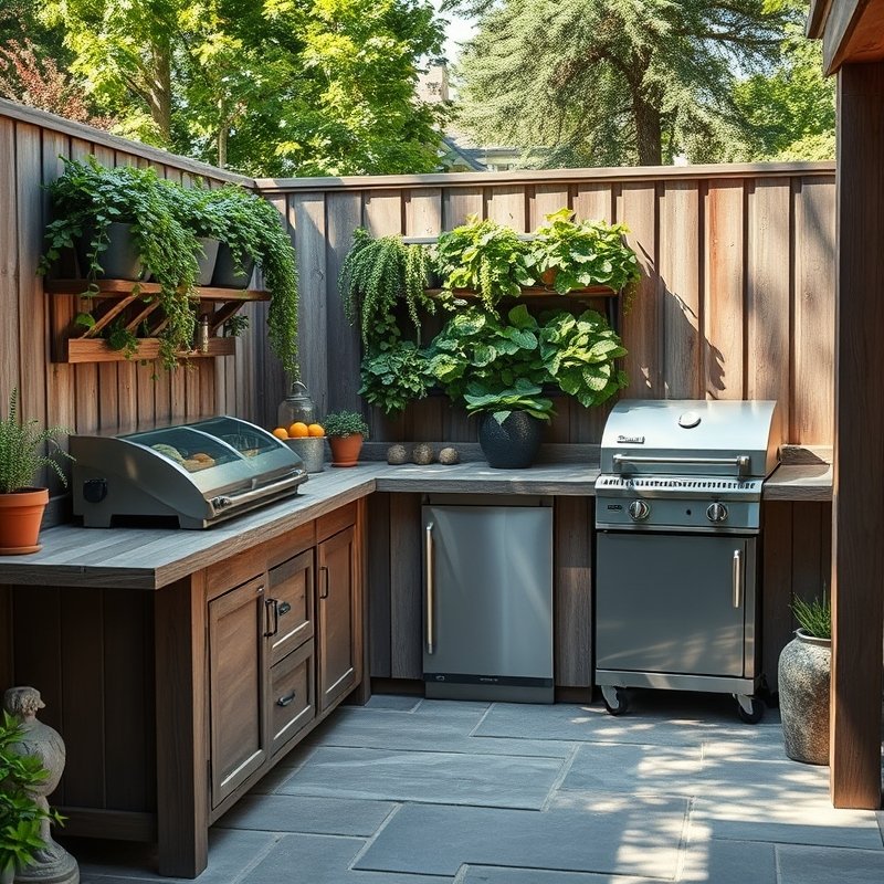 23 Kitchen Outdoor Ideas That Create the Perfect Backyard Cooking Space Start Designing Today 11 vertical herb garden on a living wall next to an outdoor kitchen grill