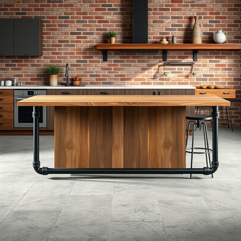 22 Island Kitchen Ideas That Add Style, Storage, and Function Upgrade Your Space Today 14 industrial kitchen island with iron pipe legs and thick reclaimed wood top