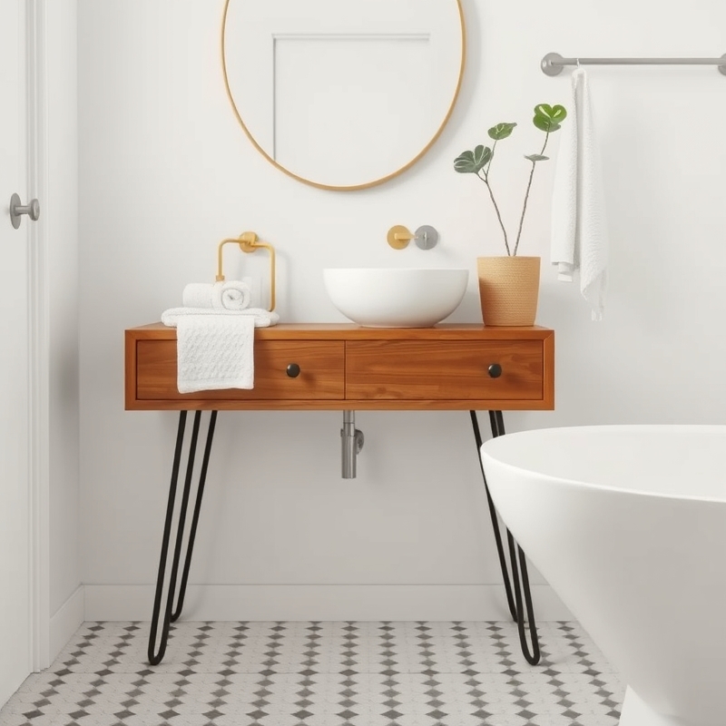 hairpin leg console table mid century bathroom