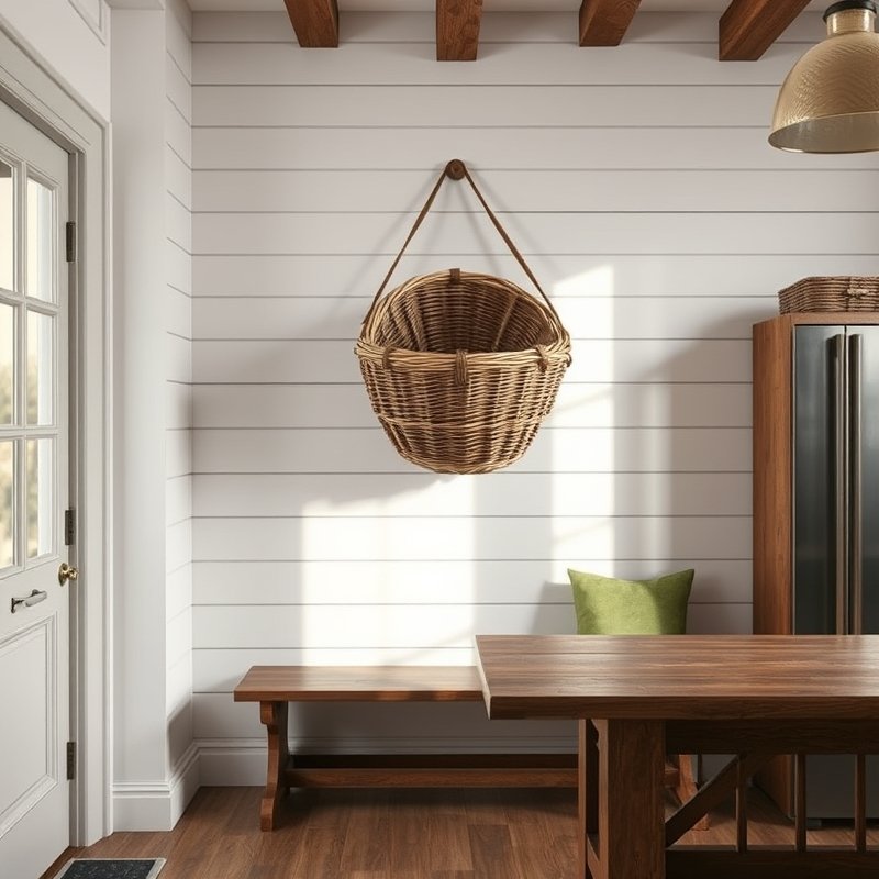 21 Modern Farmhouse Kitchen Ideas That Blend Rustic Charm With Modern Style Get Inspired Now 13 large antique tobacco basket hanging on a kitchen wall