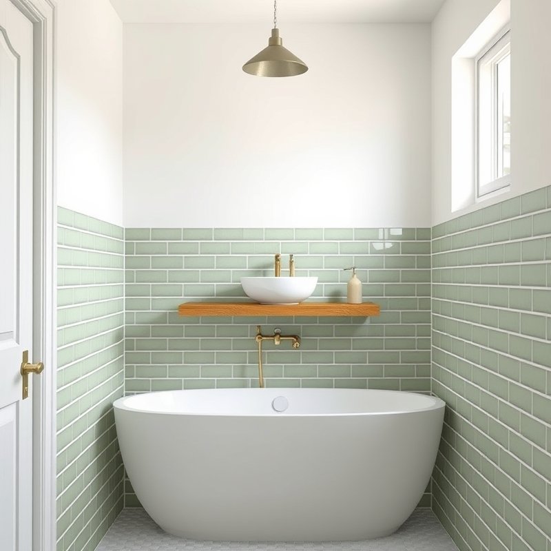 19 Green Tile Bathroom Ideas That Bring Fresh Nature Vibes and Texture Try This Look Now 2 sage green subway tile bathroom wall with white grout