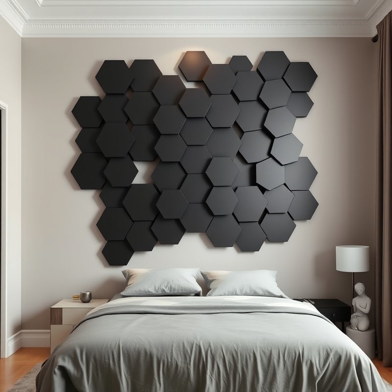 20 Bedroom Ideas for Men 2026 That Look Modern, Clean, and Ultra Stylish Upgrade Your Space 18 3D geometric wall art in bedroom