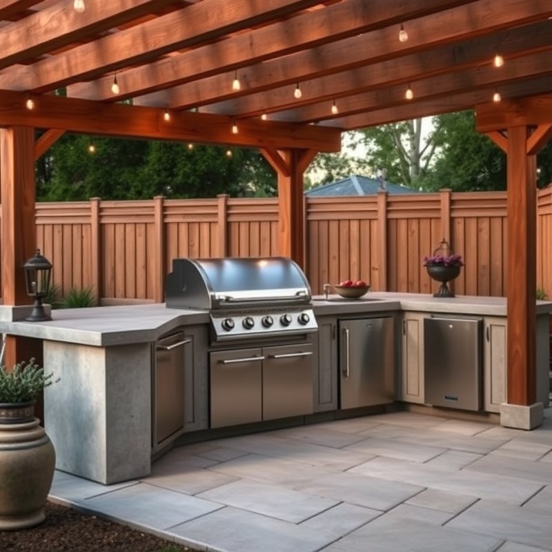 23 Kitchen Outdoor Ideas That Create the Perfect Backyard Cooking Space Start Designing Today 2 built-in gas grill with side burner on a concrete outdoor kitchen island