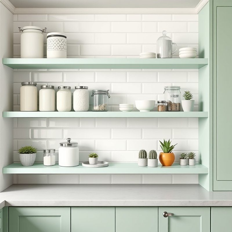 20 Green Kitchen Ideas That Bring Fresh, Natural Vibes Into Your Home Try This Look Now 5 Mint green open shelves with ceramic jars and small plants