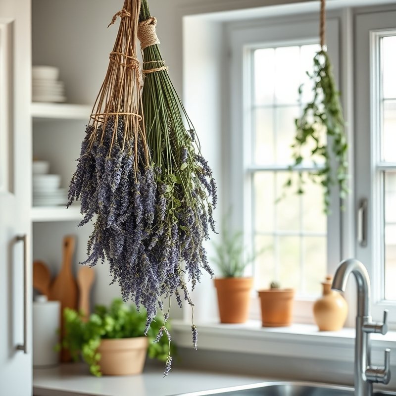 19 Cozy Kitchen Ideas That Make Your Space Feel Warm and Inviting You Must Try These 10 dried lavender bunches hanging in a cozy kitchen window