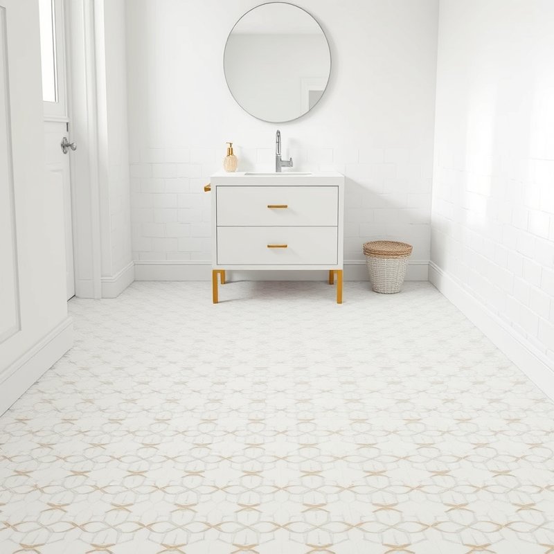 21 White Bathroom Ideas That Make Your Space Feel Clean, Bright, and Luxurious Start Today 15 bathroom floor with white geometric zellige tile pattern
