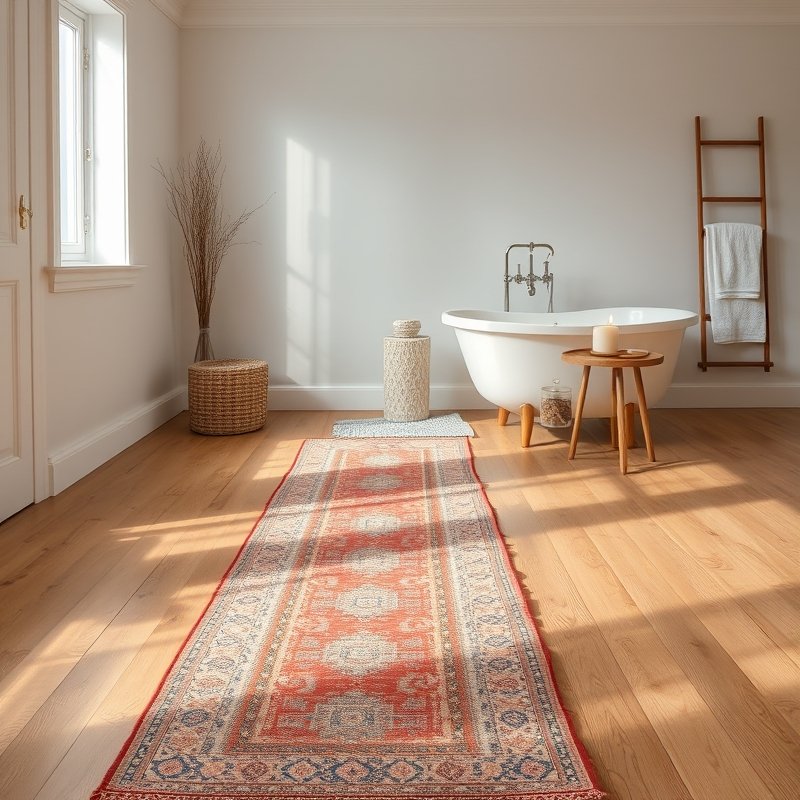 19 Cozy Bathroom Ideas That Make Your Space Feel Warm, Relaxing, and Inviting Try These Today 13 a narrow hand-knotted runner rug alongside a bathtub on tile floor