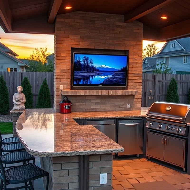 23 Kitchen Outdoor Ideas That Create the Perfect Backyard Cooking Space Start Designing Today 23 outdoor TV mounted in a weatherproof nook near an outdoor kitchen