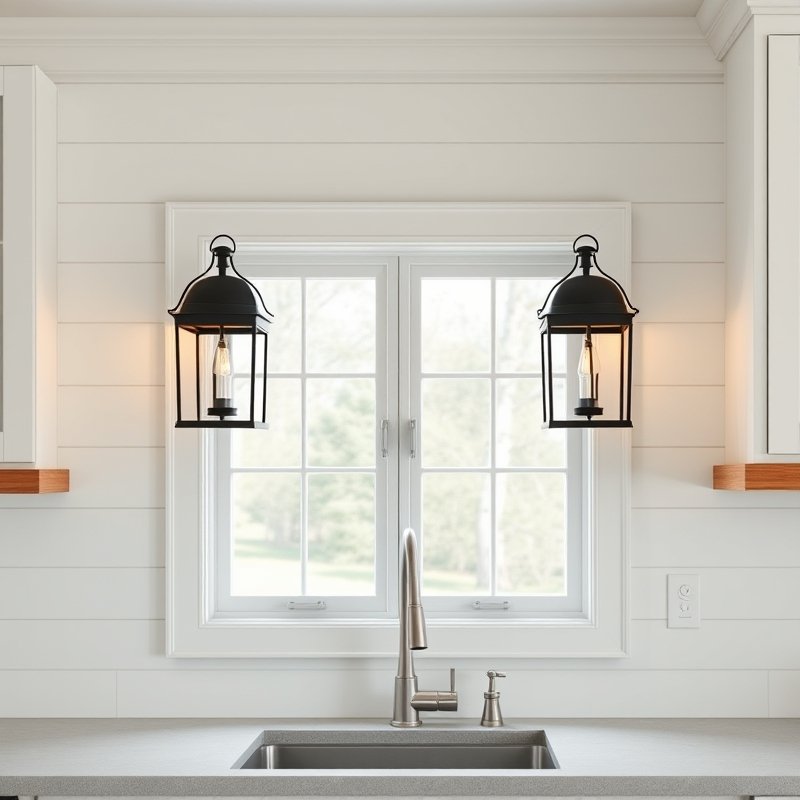 21 Modern Farmhouse Kitchen Ideas That Blend Rustic Charm With Modern Style Get Inspired Now 21 wall sconces with metal lantern shades flanking a window