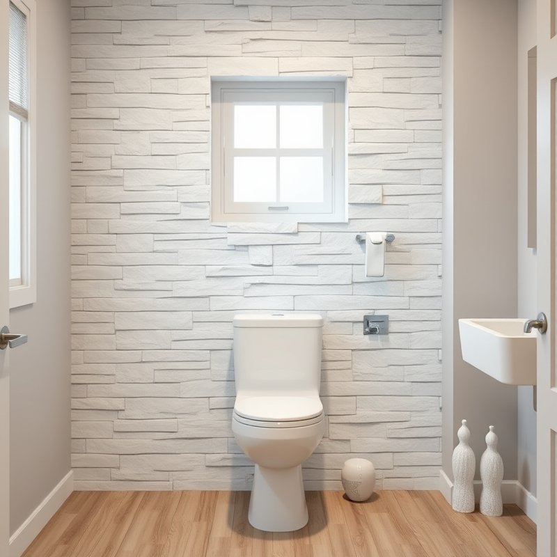 21 White Bathroom Ideas That Make Your Space Feel Clean, Bright, and Luxurious Start Today 22 bathroom with a white stacked stone feature wall behind the toilet