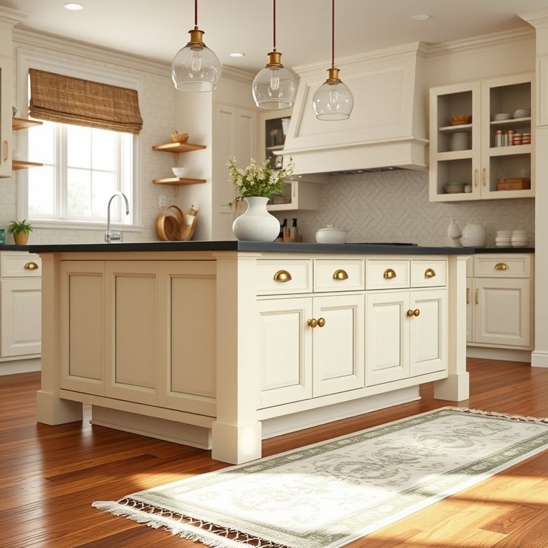 22 Island Kitchen Ideas That Add Style, Storage, and Function Upgrade Your Space Today 12 cream-colored shaker kitchen island with brass cup pulls and soapstone top