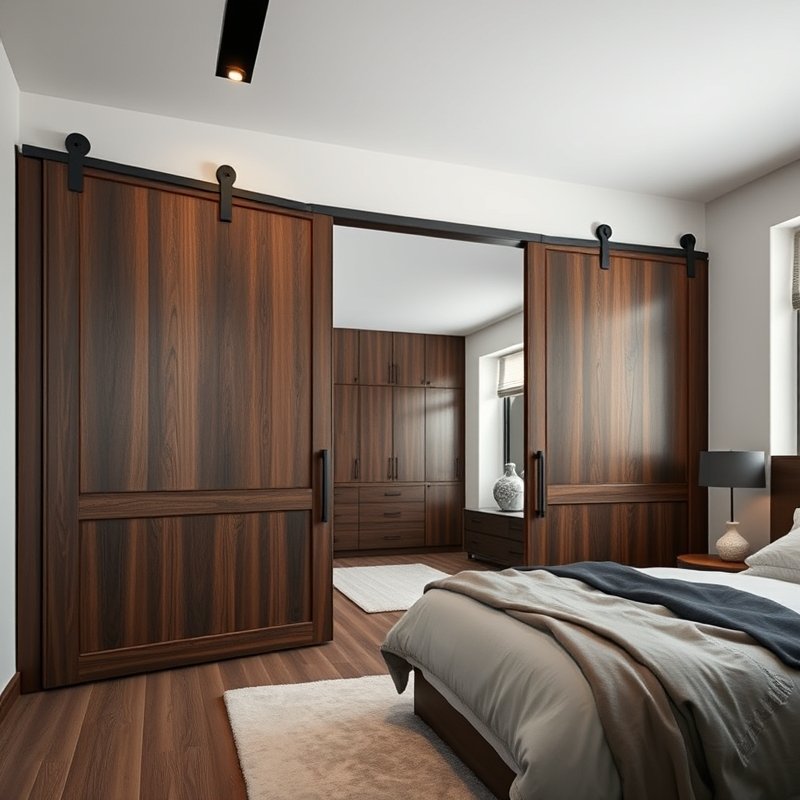 20 Bedroom Ideas for Men 2026 That Look Modern, Clean, and Ultra Stylish Upgrade Your Space 14 built-in wardrobe with sliding barn doors in bedroom