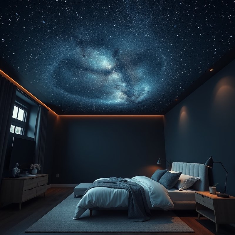 22 Teen Bedroom Ideas That Look Trendy, Cozy, and Pinterest Perfect Start Your Room Makeover 2 Galaxy painted ceiling with glow-in-the-dark stars in a teen bedroom