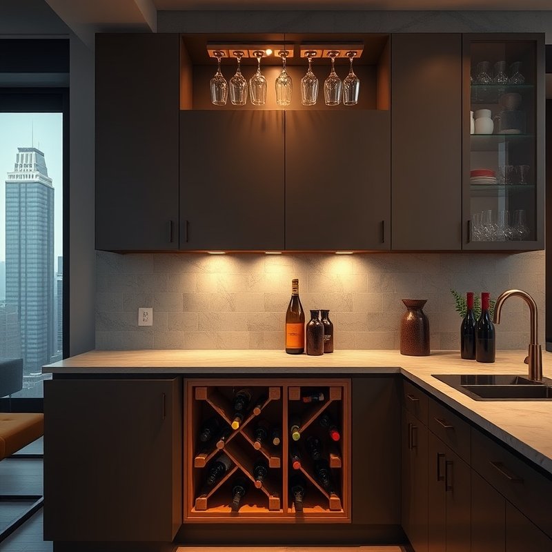 24 Kitchen Cabinets Ideas That Maximize Storage and Elevate Your Space Upgrade Your Kitchen Today 6 under counter wine rack and hanging stemware holders in kitchen
